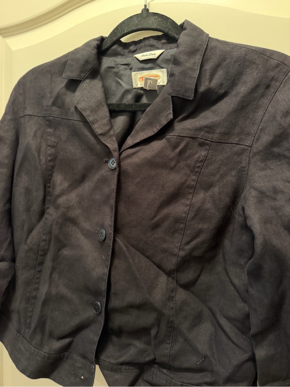 Talbots Black Irish Linen Cropped Button Jacket - Picture 4 of 7